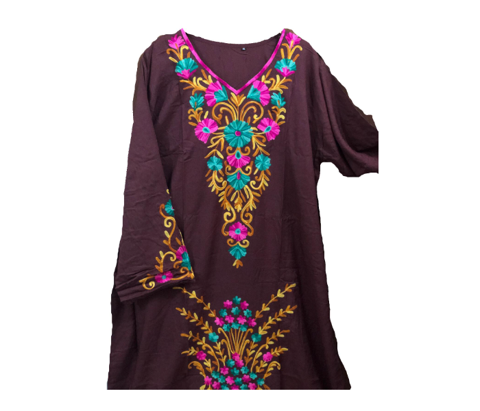 Cashmera Cotton Embroidery Large Breathable Soft Jalabiya - Brown - Zoom Image 2