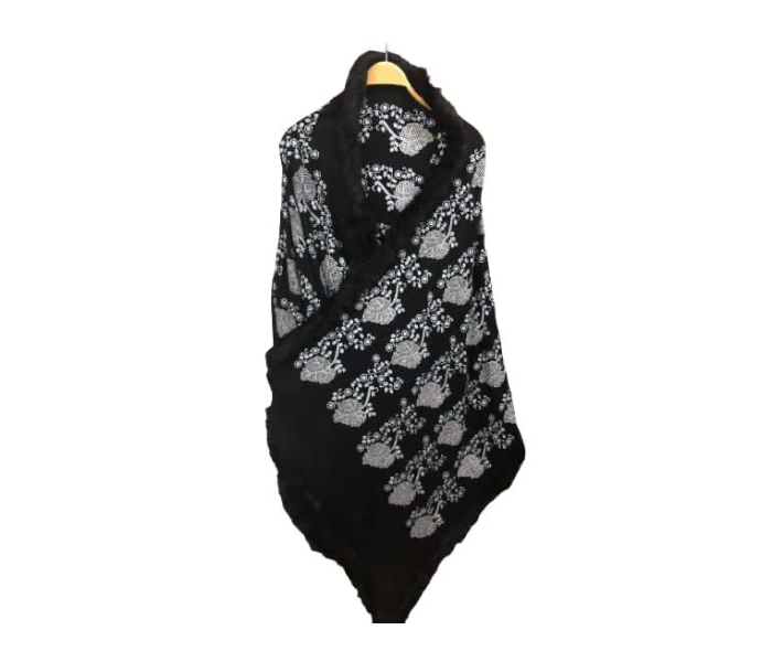 Cashmera Design 28 X 80 Embroidery Work Stole Fur Shawl - Black - Zoom Image 1