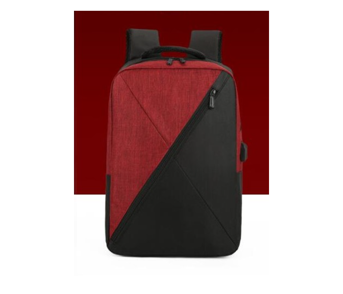 Three-Piece Splicing Couple Large Backpack with USB Charging - Red - Zoom Image 2