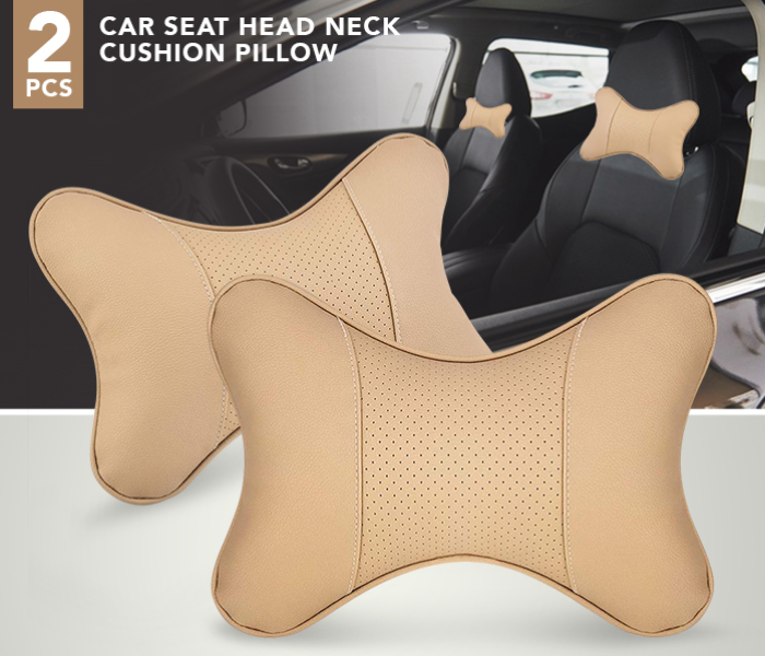 Car Seat Head Neck Cushion Pillow - 2 Pieces, Beige - Zoom Image