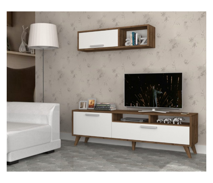 Mia TV Table - White and Brown - Zoom Image 1