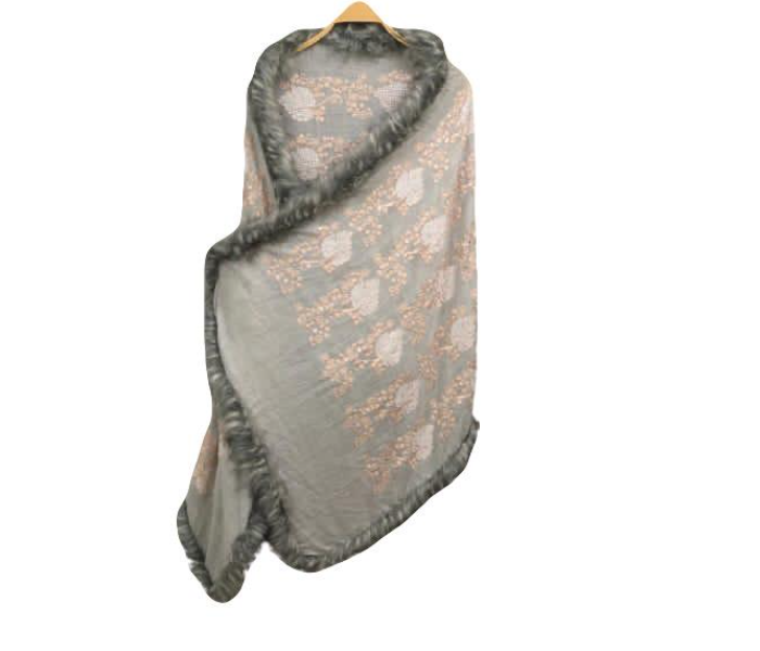 Cashmera Design 28 X 80 Embroidery Work Stole Fur Shawl - Grey - Zoom Image 1