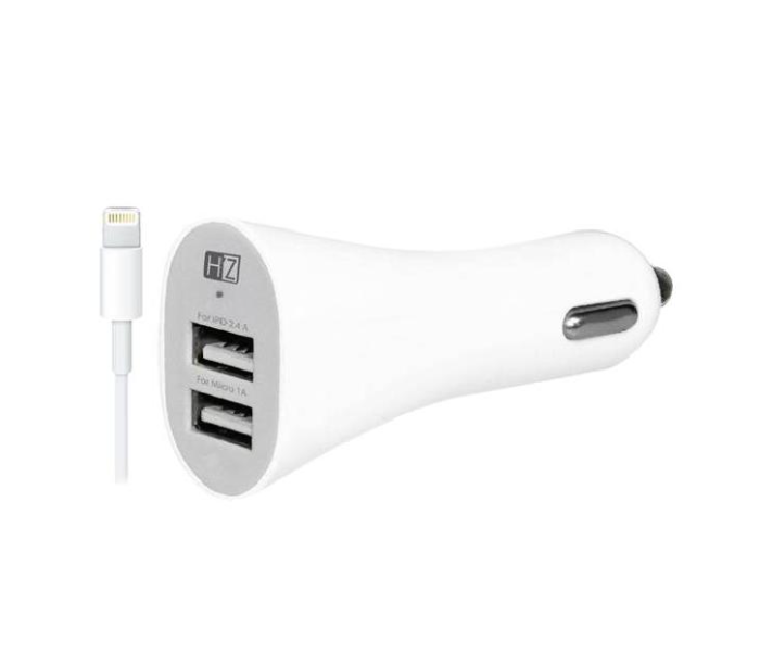 HeatZ ZCCI13 Dual Port Smart Fast Car Charger with Lightning Cable - White - Zoom Image 2