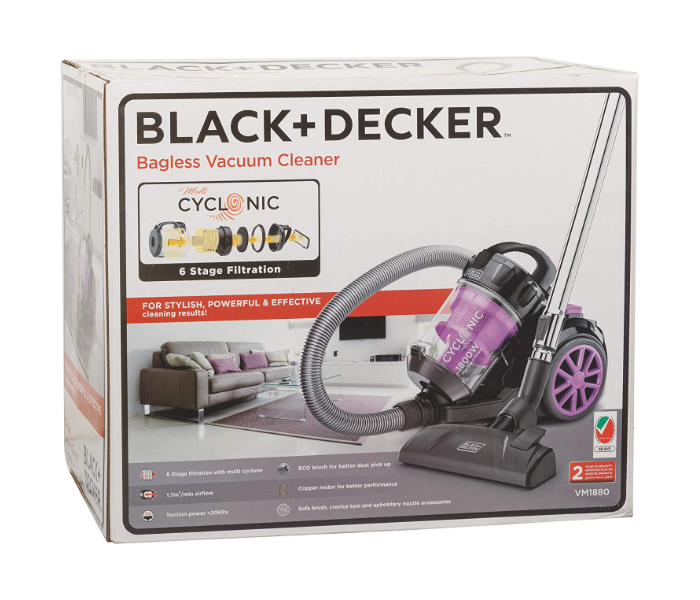 Black and Decker VM1880-B5 1800W Bagless Multicyclonic Vacuum Cleaner with 6 Stage Filtration - Purple and Black - Zoom Image 9