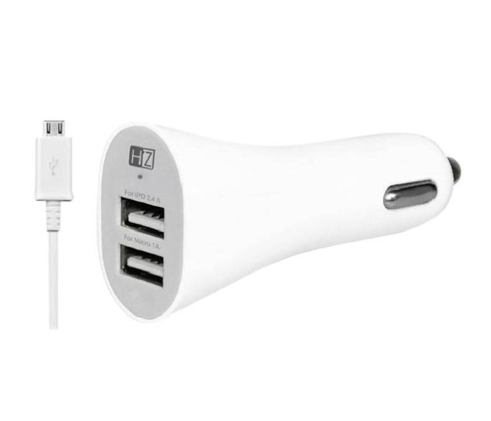 HeatZ ZCCS13 Dual Port Smart Fast Car Charger with Micro USB Cable - White - Zoom Image 1