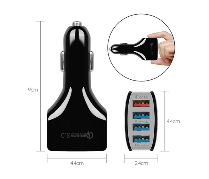 HeatZ ZCC021 Four Port Smart Fast Car Charger - Black - Zoom Image 3