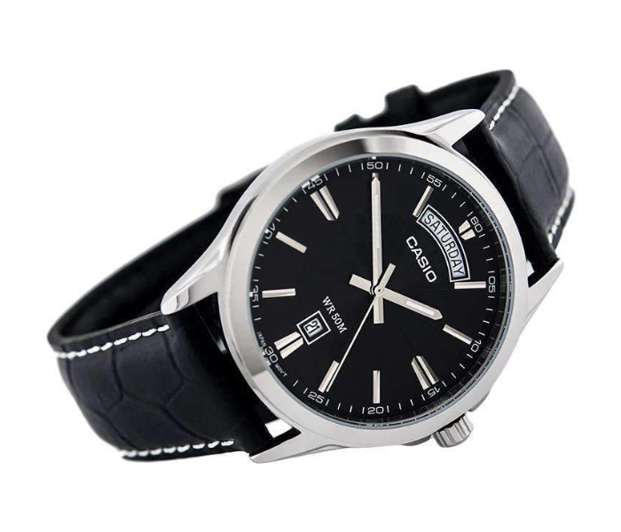 Casio MTP1370L-1A Mens Classic Stainless Steel Leather Wristwatch - Black - Zoom Image 2