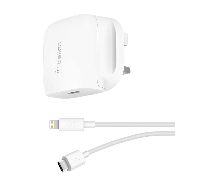 Belkin F7U096MY04-WHT 18W Boost Charge USB-C Wall Charger with 4 ft USB-C to Lightning Cable - White - Zoom Image 1