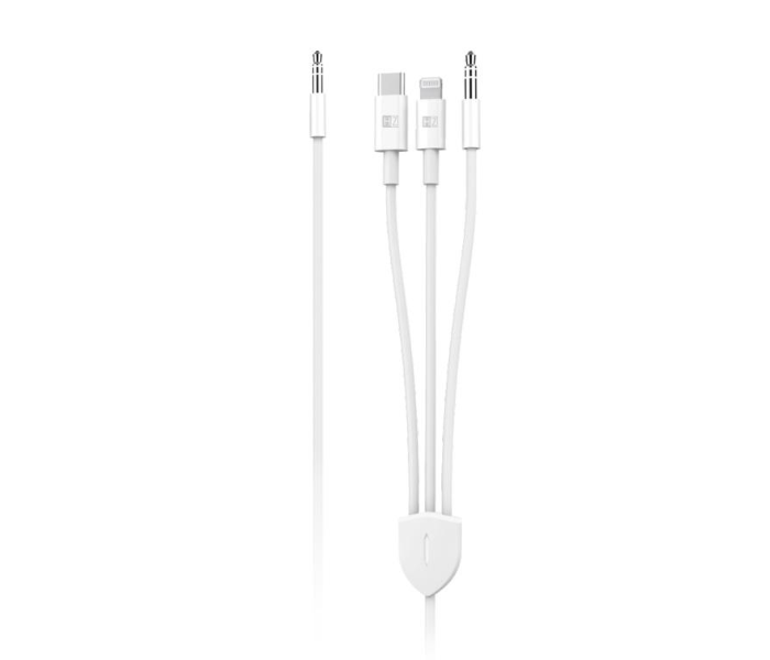 HeatZ ZX03 3 In 1 Audio Cable with Type C Lightning and 3.5 mm AUX Cable - White - Zoom Image