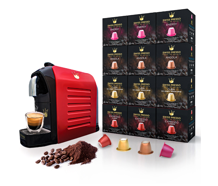 Swiss Presso 120 Capsules Nespresso and Espresso Coffee Machine  - Red  - Zoom Image 1