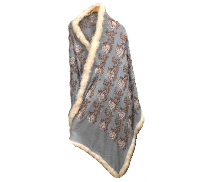 Cashmera Design 28 X 80 Embroidery Work Stole Fur Shawl - Ash Gray - Zoom Image 1