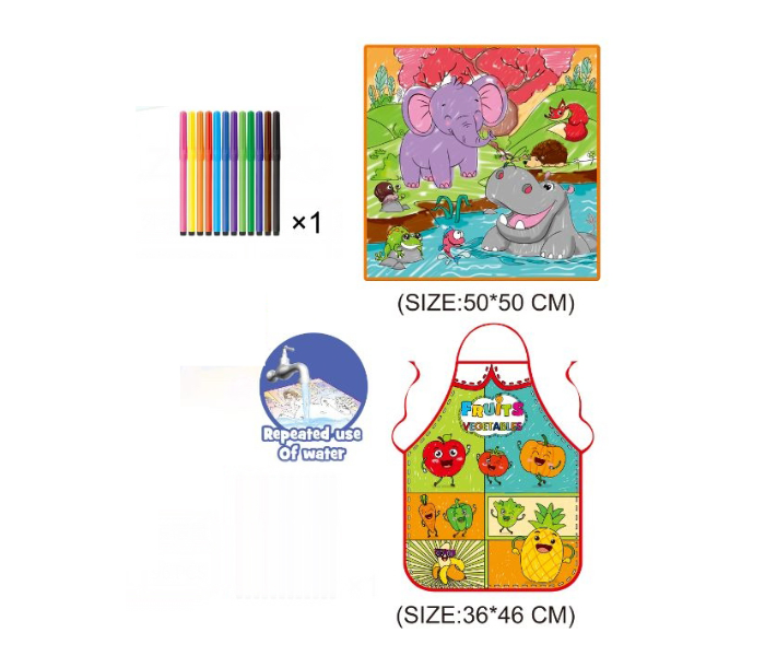 Family Center 23-185-12A 2 Pieces Animal Drawing Mat and Apron Set - Zoom Image 1