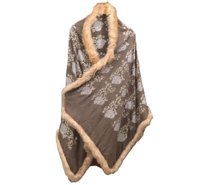 Cashmera Design 28 X 80 Embroidery Work Stole Fur Shawl - Brown - Zoom Image