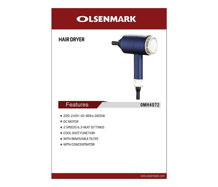 Olsenmark OMH4072 Hair Dryer - Blue - Zoom Image 4