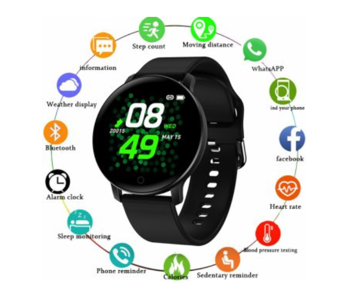 D15 Smart Watch with Heart Rate Monitor Wristband - Black - Zoom Image 3