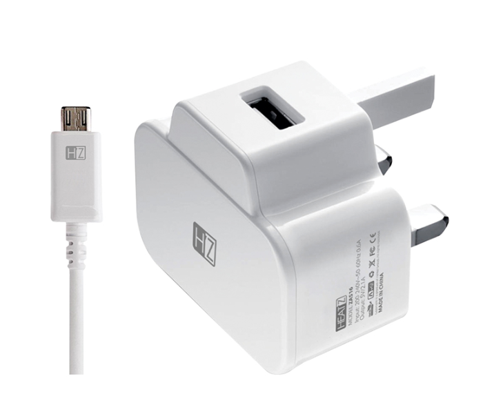 HeatZ ZAS16 Single Port Home Charger with Micro USB Cable - White - Zoom Image 2