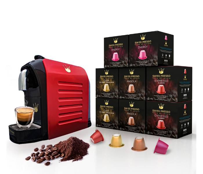 Swiss Presso 80 Capsules Nespresso and Espresso Coffee Machine  - Red  - Zoom Image 1