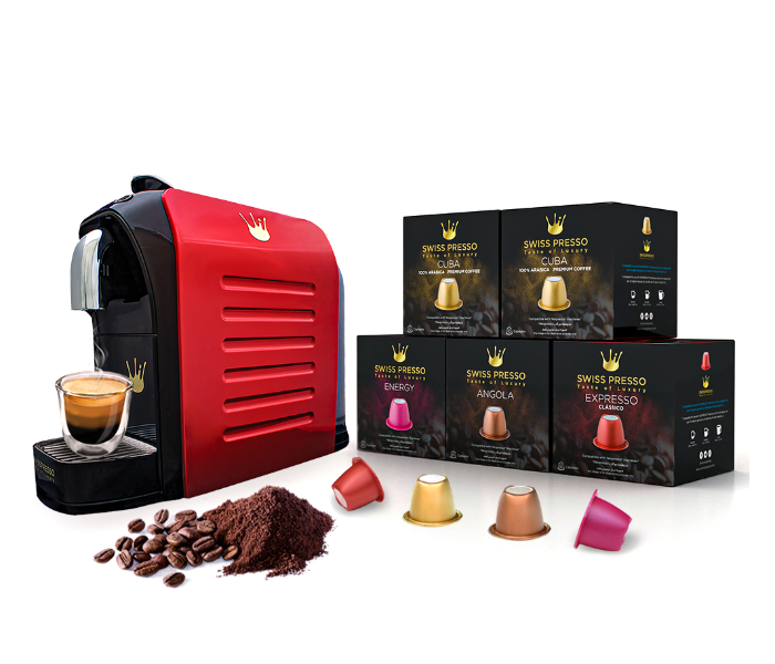 Swiss Presso 50 Capsules Nespresso and Espresso Coffee Machine  - Red  - Zoom Image 1