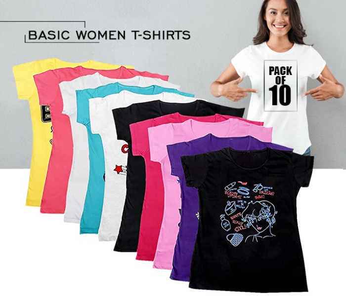 FN-Pack of 10 Pieces Basic Women T-shirts - Large - Zoom Image