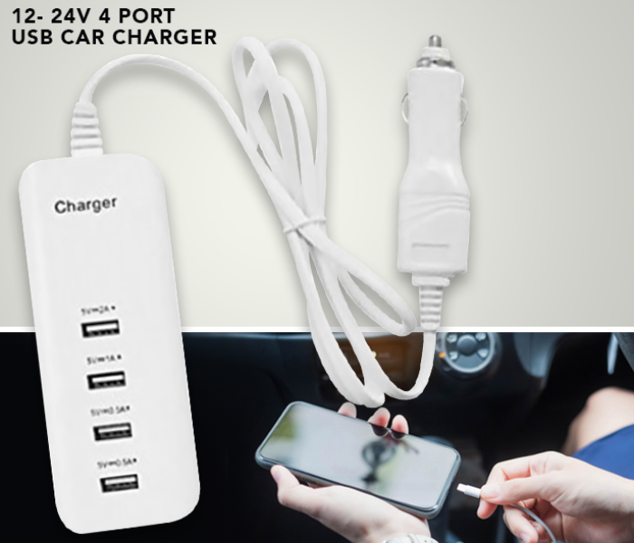 Offal 12- 24Volt Multi-Function 4 Port USB Car Charger - White - Zoom Image 4