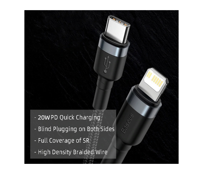 Baseus 2M USB C to Lightning 20W PD Fast Charge plus Data Cable for iPhone 12 11 Pro Max 8 X XR USB - Black - Zoom Image 3