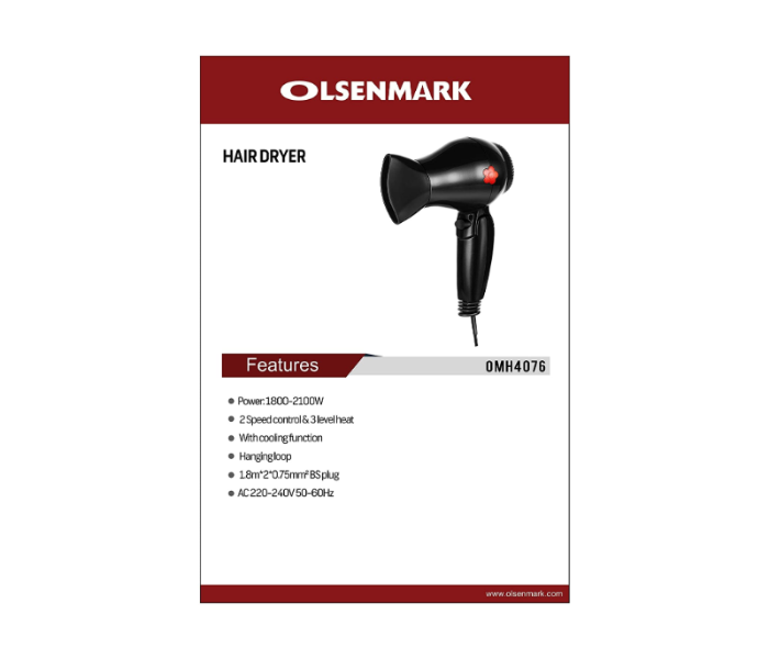 Olsenmark OMH4076 Hair Dryer - Black - Zoom Image 2