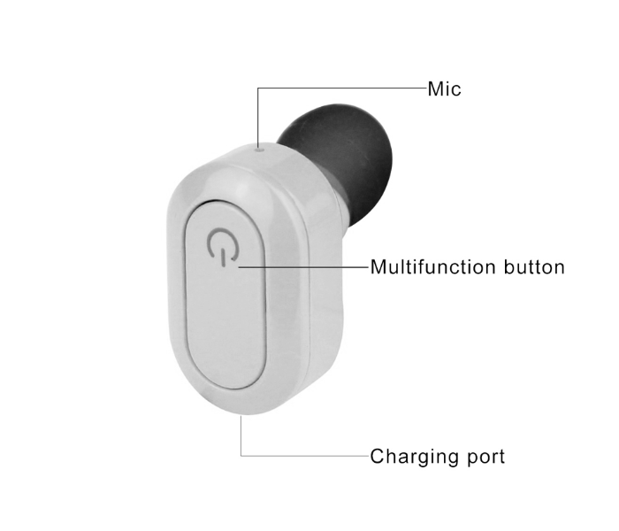 HeatZ ZB45 Mono Bluetooth Single Ear Phone - White - Zoom Image 2