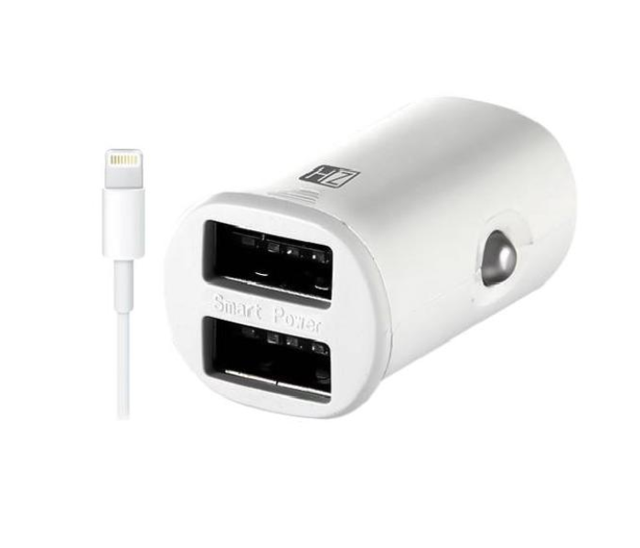 HeatZ ZCCI10 Dual Port Smart Fast Car Charger with Lightning Cable - White - Zoom Image 1