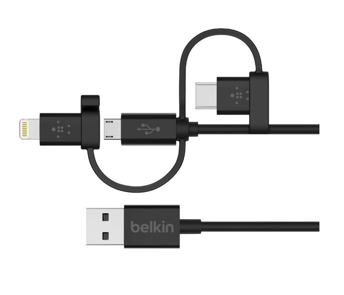 Belkin F8J050BT04-BLK 1.2 Meter 3-in-1 Universal Micro USB USB-C Lightning Connector Cable - Black - Zoom Image 1