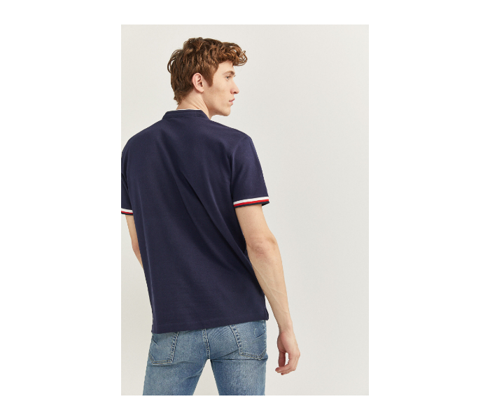 Springfield SS20 Basic Solid Slim Fit Polo T-Shirt With Double Mandarin Collar X-Small For Men – Navy Blue - Zoom Image 4