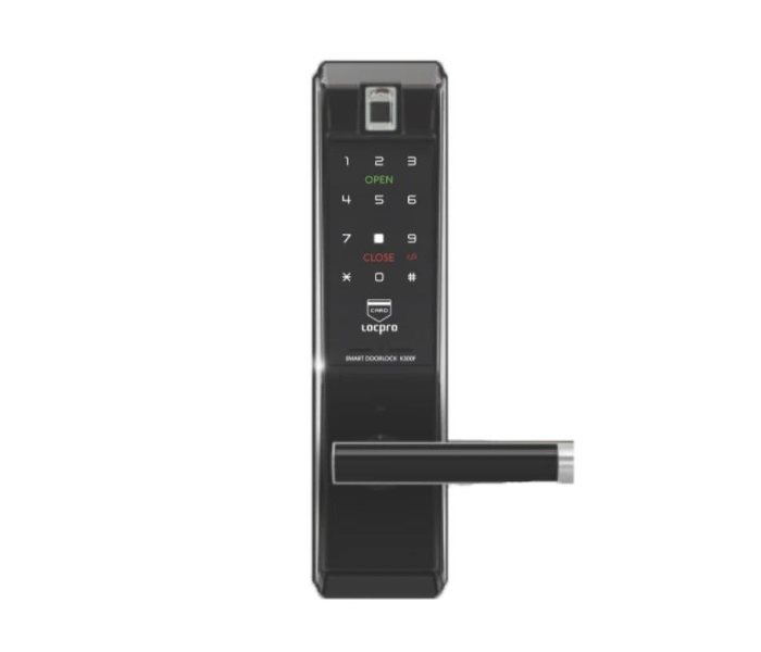 Locpro K300F Remote Controlled 4 Way Access Fingerprint Passcode Card and Key Smart Door Lock - Black - Zoom Image 1