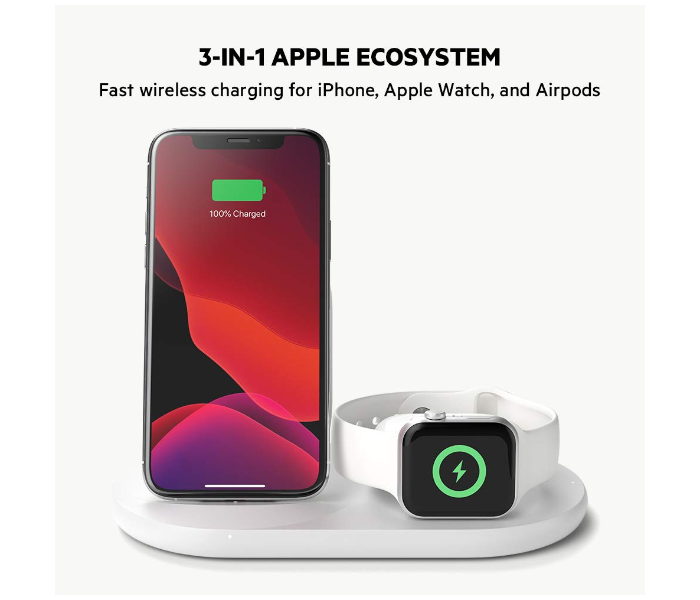 Belkin WIZ001myWH Boost Charge 3-in-1 Wireless Charger for iPhone - White - Zoom Image 2