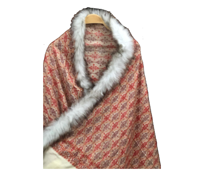 Cashmera Design 28 X 80 Embroidery Work Stole Fur Shawl - Beige - Zoom Image 2