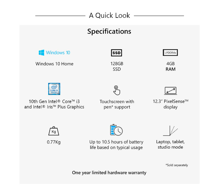 Microsoft Surface Pro 7 PVP-00006 12.3 Inch Intel Core i3 Processor 4GB RAM 128GB Windows 10 Pro Touch Screen - Platinum  - Zoom Image 4