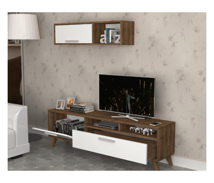 Mia TV Table - White and Brown - Zoom Image 2