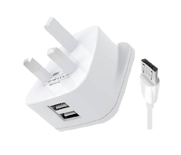 HeatZ ZAS08 Dual Port Fast Home Charger with Micro USB Cable - White - Zoom Image 1