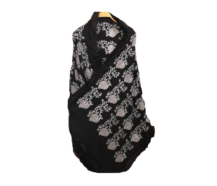 Cashmera Design 28 X 80 Embroidery Work Stole Fur Shawl - Black - Zoom Image 2