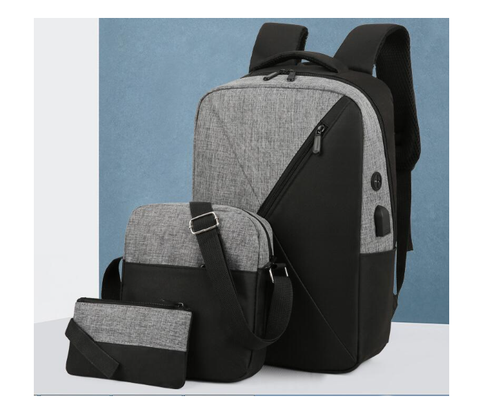 Three-Piece Splicing Couple Large Backpack with USB Charging  - Grey - Zoom Image 1