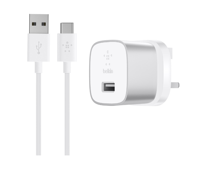 Belkin F7U034DR04-SLV 18W Quick Charge 3.0 Wall Charger Plus USB-A to USB-C Cable - Silver - Zoom Image 1