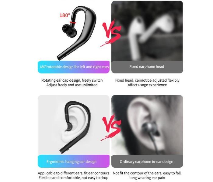 Business Single Rd09 Ear Earhook 5.0 Bluetooth Headset - Black - Zoom Image 8