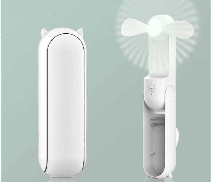 USB Rechargeable Handheld Mini Fan with Power Bank Feature used as Pocket Desk Fan - White - Zoom Image 1