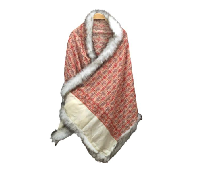 Cashmera Design 28 X 80 Embroidery Work Stole Fur Shawl - Beige - Zoom Image 1