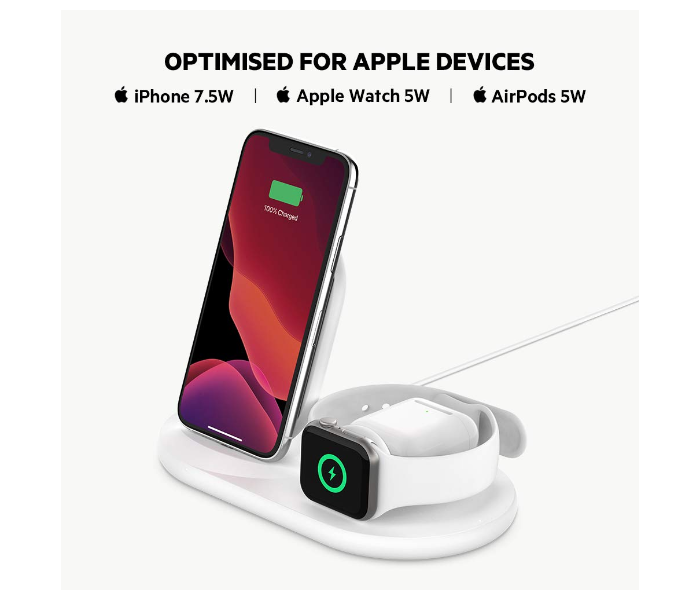 Belkin WIZ001myWH Boost Charge 3-in-1 Wireless Charger for iPhone - White - Zoom Image 3