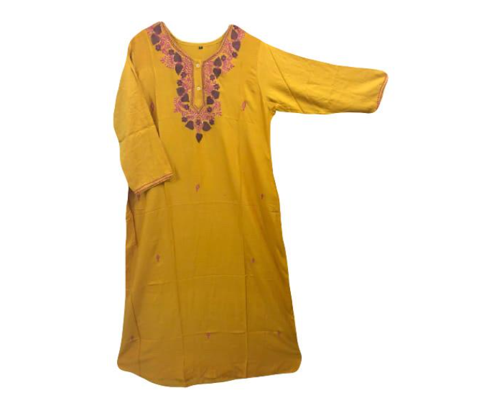 Cashmera Cotton Embroidery Medium Breathable Soft Jalabiya - Yellow - Zoom Image 2