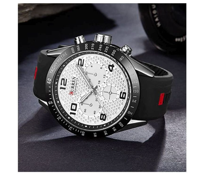 Curren 8167 Rubber Strap Band Quartz Watch For Men - White - Zoom Image 2