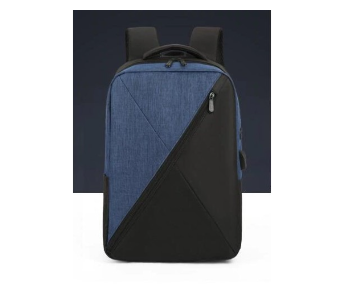 Three-Piece Splicing Couple Large Backpack with USB Charging - Blue - Zoom Image 2