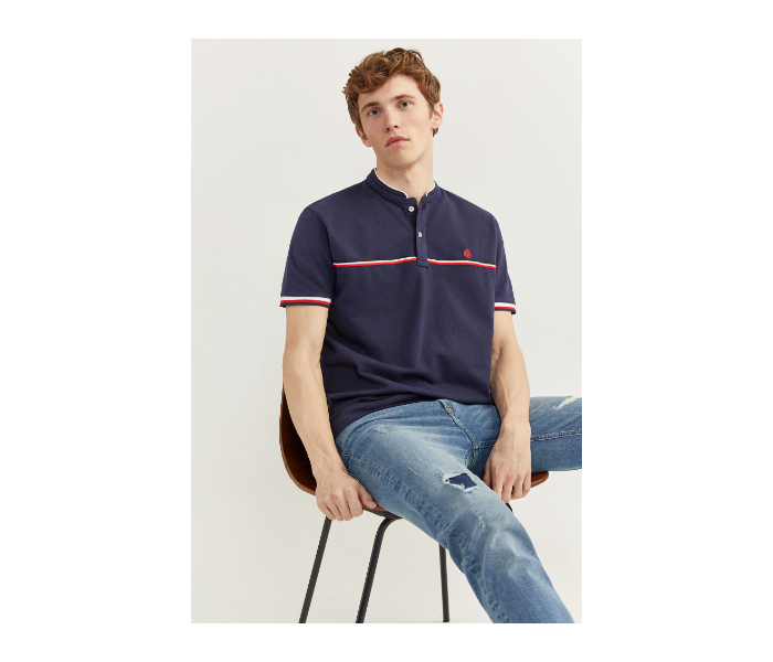 Springfield SS20 Basic Solid Slim Fit Polo T-Shirt With Double Mandarin Collar X-Small For Men – Navy Blue - Zoom Image 2