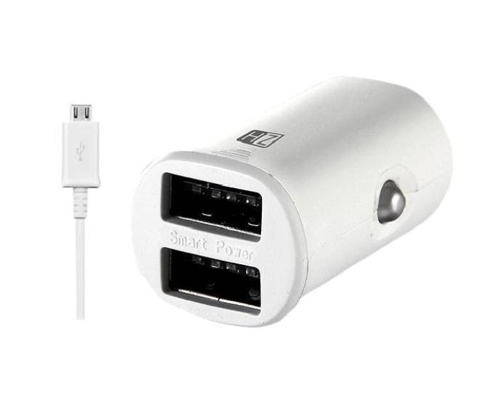 HeatZ ZCCS10 Dual Port Smart Fast Car Charger with Micro USB Cable - White - Zoom Image 1