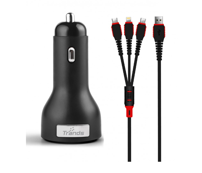 Trands TR-AD333 Dual Port Car Charger with 3 in 1 Cable - Zoom Image