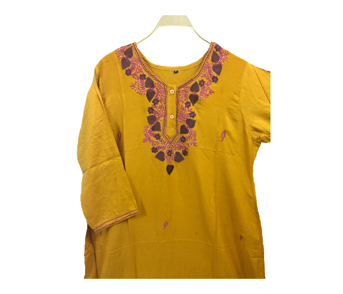 Cashmera Cotton Embroidery Medium Breathable Soft Jalabiya - Yellow - Zoom Image 1